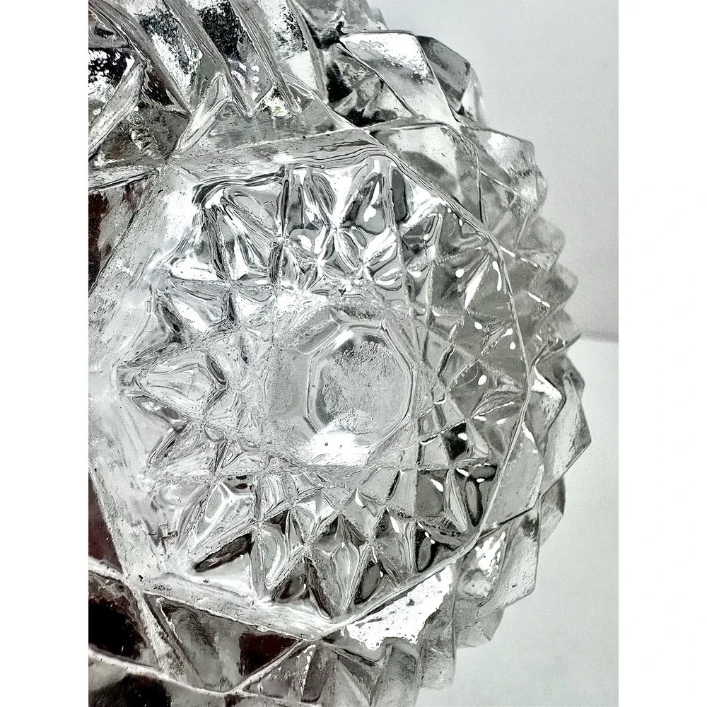 Vintage Cut Crystal Glass Round Trinket Dish With Lid Star Pattern Jewellery Box